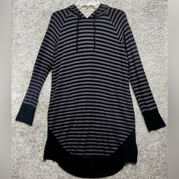 Soma Leisure Striped Jersey Knit Shirt Hooded Midi Dress Women’s Size Medium - Picture 1 of 9